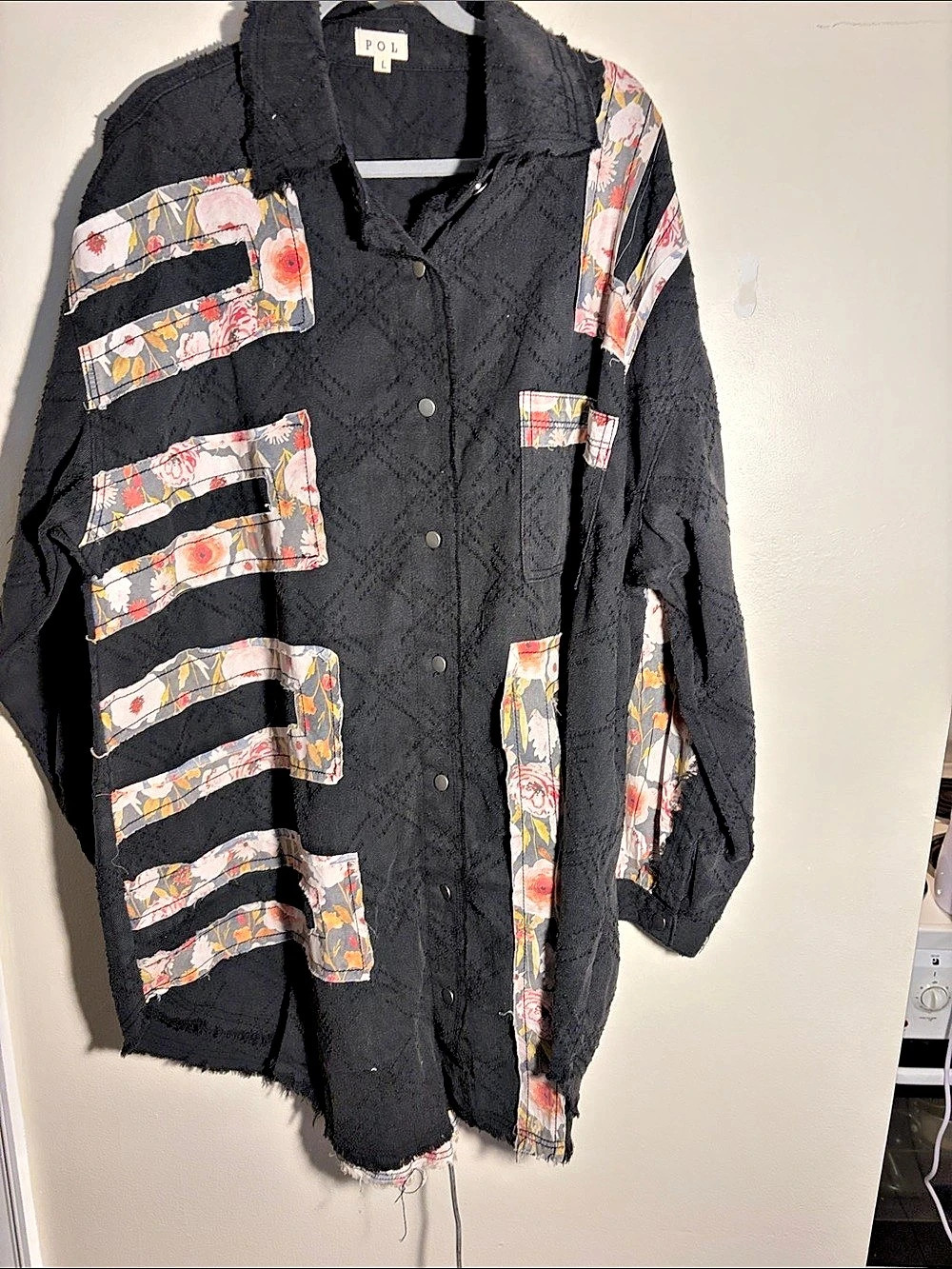 POL Floral Patchwork Button-Up Shirt Jacket Down Shirt